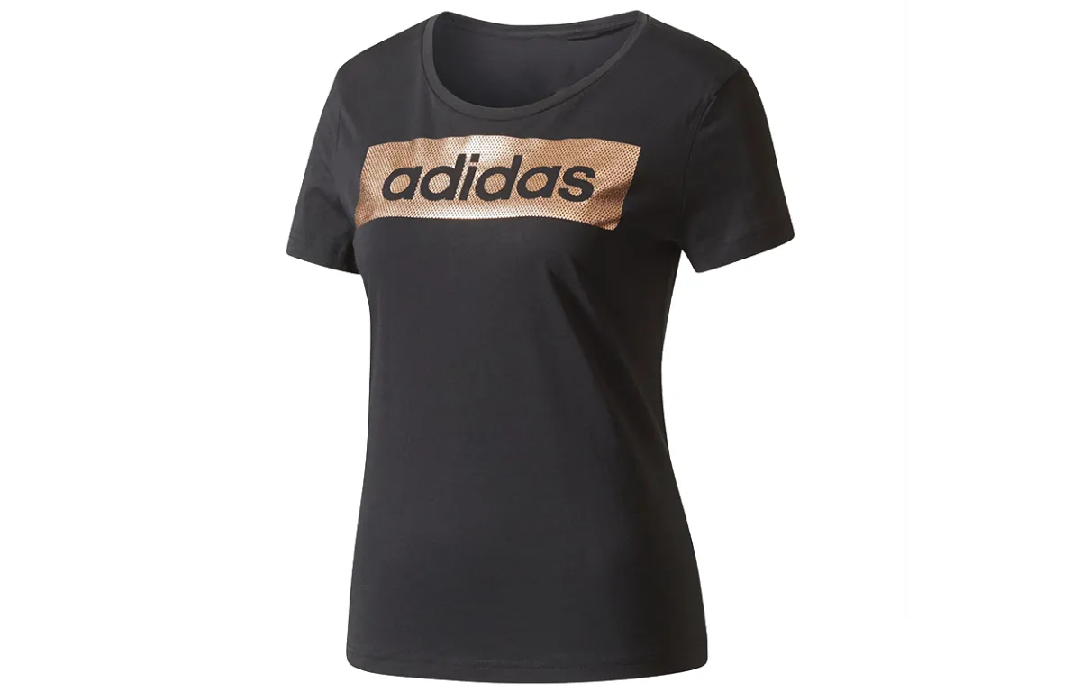adidas Women's Essentials Linear Foil Logo Tee Black