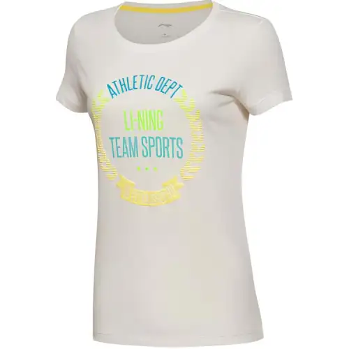 Li Ning T Shirts Women's Ecru Crew Neck Moderate