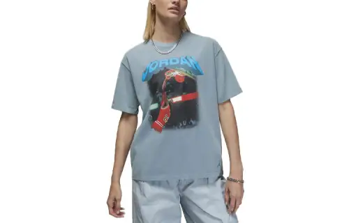 Jordan T Shirts Women's Blue Crew Neck Moderate Straight Fit