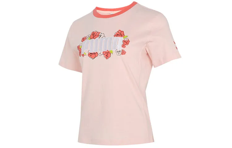 PUMA T-Shirts Women's Pink Crew Neck Moderate Straight Fit