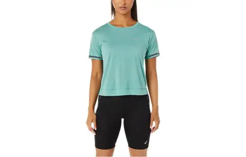 ASICS T Shirts Women's Blue Crew Neck Moderate Other
