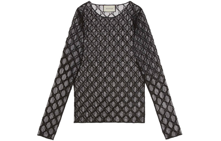 Женская футболка Gucci из тюля (черная)