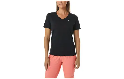 ASICS T Shirts Women's Black V Neck Moderate Straight Fit