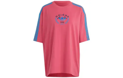 Adidas Originals T Shirts Women's Rose Red Crew Neck Moderate Straight Fit