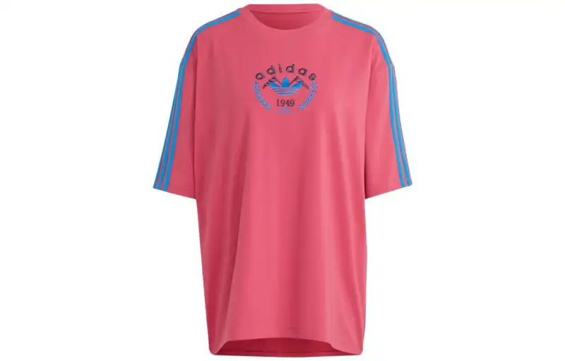 Adidas Originals T Shirts Women's Rose Red Crew Neck Moderate Straight Fit