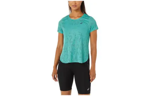 ASICS T Shirts Women's Grass Green Crew Neck Moderate Straight Fit