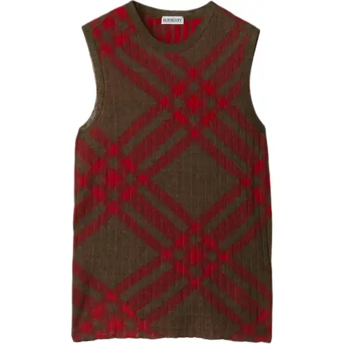 Burberry Check-Pattern Ribbed-Knit Sleeveless Top