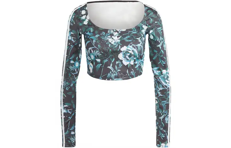 Adidas Originals ALLOVER FLOWER T Shirts Women's Black Crew Neck Moderate Other