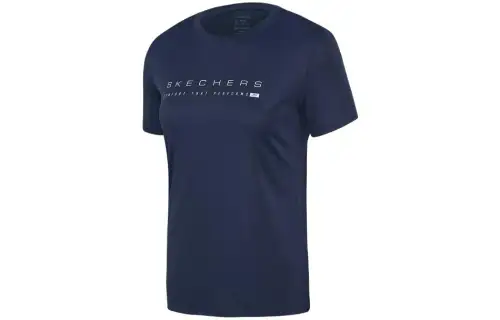Skechers T Shirts Women's Marine Collegiate Blue/02MZ Crew Neck Moderate Straight Fit