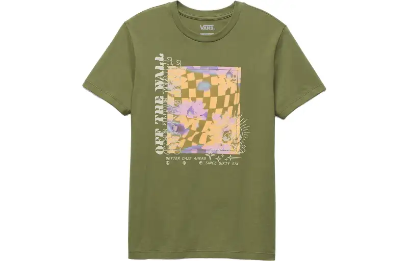 Vans T Shirts Women's Green Crew Neck Moderate Straight Fit