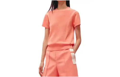 HERMES T Shirts Women's Orange Crew Neck Moderate Straight Fit