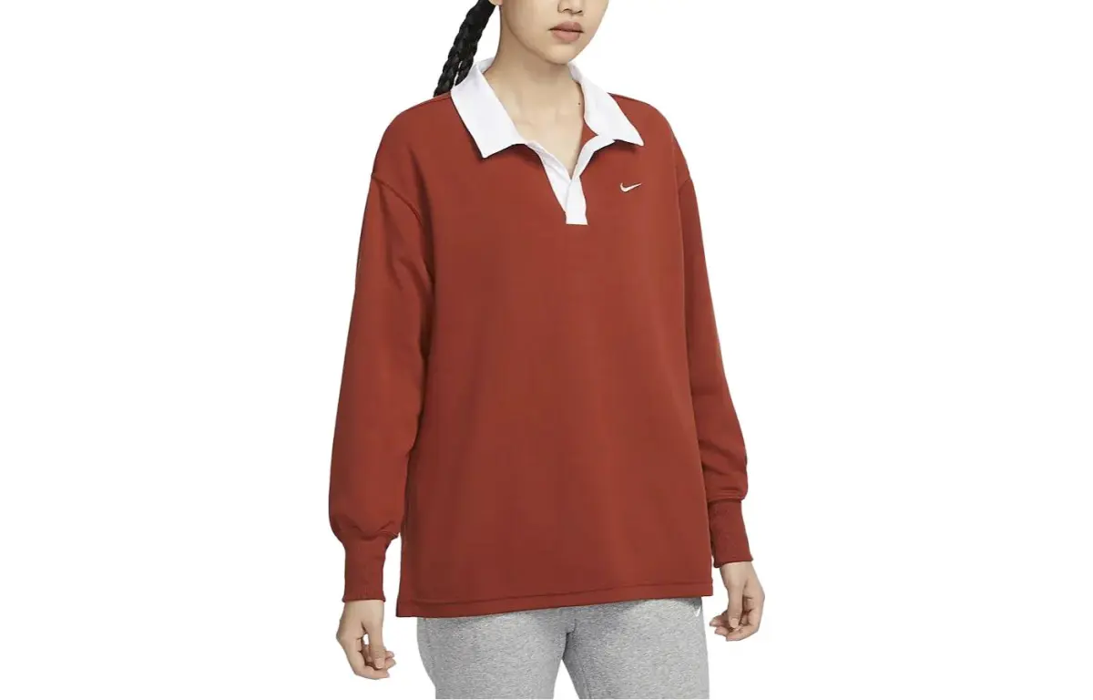 Nike Sportswear Essentials T-Shirts Women's Dark Orange Lapel Moderate Straight Fit