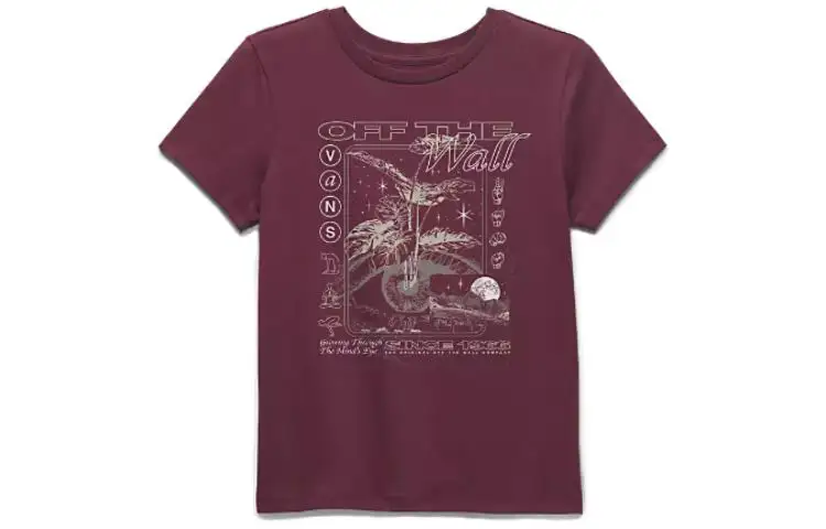 Vans Mind Eyes T Shirts Women's Burgundy Crew Neck Moderate Straight Fit