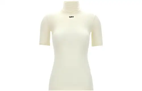 OFF WHITE Logo Print Mock Neck Top White