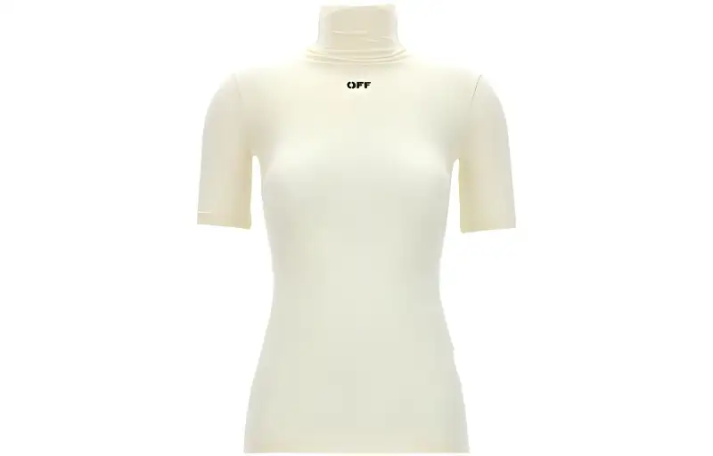 OFF WHITE Logo Print Mock Neck Top White