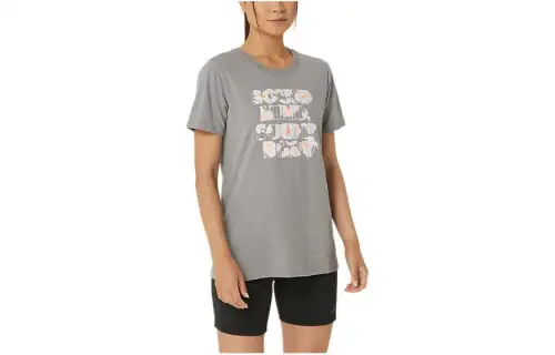 ASICS T Shirts Women's Gray Crew Neck Moderate Straight Fit