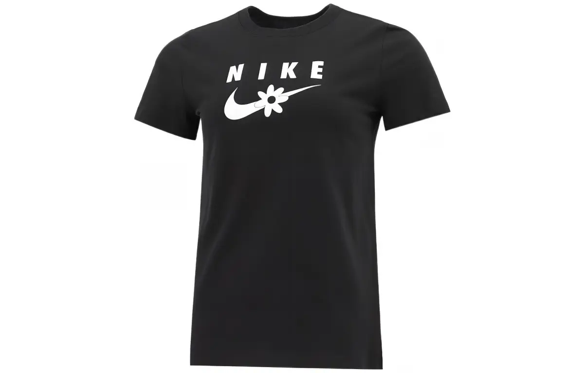 Nike T-Shirts Women's Black Crew Neck Moderate Straight Fit