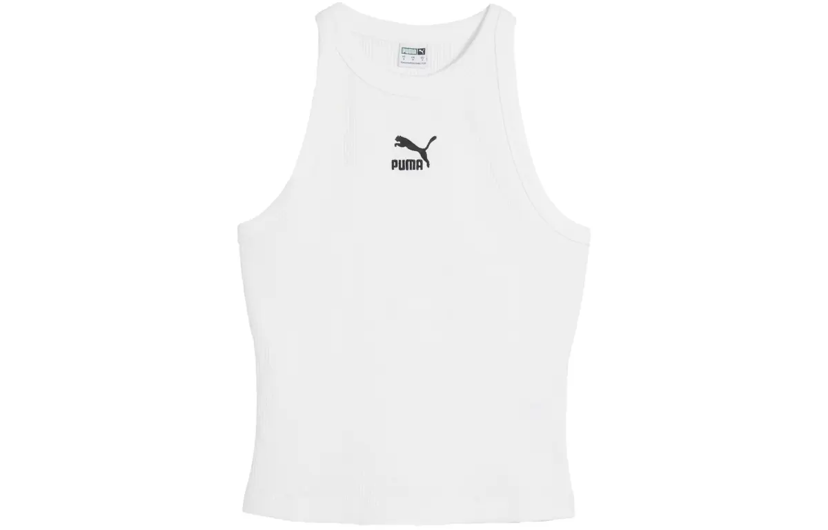 PUMA Tank Tops Women's White Crew Neck Moderate Straight Fit
