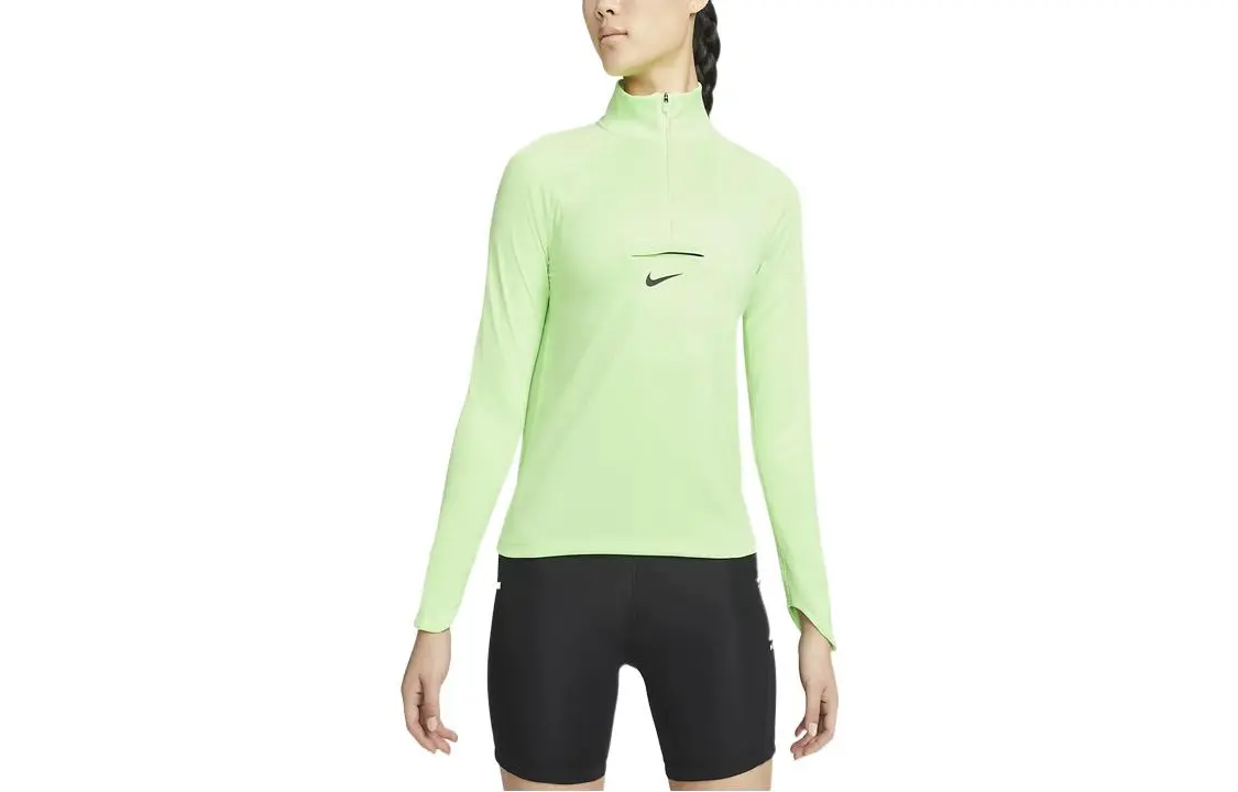 Nike T-Shirts Women's Green Stand Collar Moderate Straight Fit
