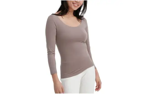 UNIQLO T Shirts Women's Dark Beige Moderate Straight Fit