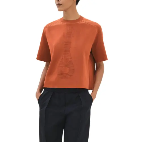 HERMES T Shirts Women's Brown Crew Neck Moderate Straight Fit