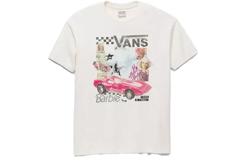 Vans X Barbie T Shirts Women's Ecru Crew Neck Moderate Other