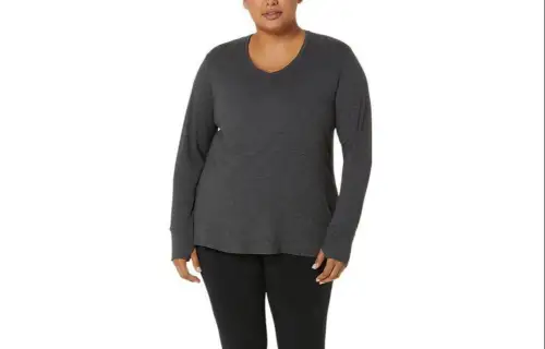 ASICS T Shirts Women's Dark Gray V Neck Moderate Straight Fit