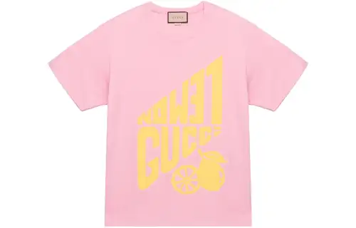 GUCCI Women's Lemon GUCCI Print T Shirt Pink/Yellow