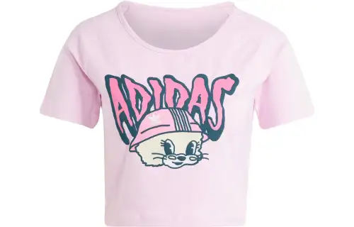 Adidas Originals GRAPHIC BABY T Shirts Women's Pink Crew Neck Moderate Straight Fit
