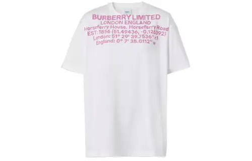 Burberry Location Print T Shirt White/Pink