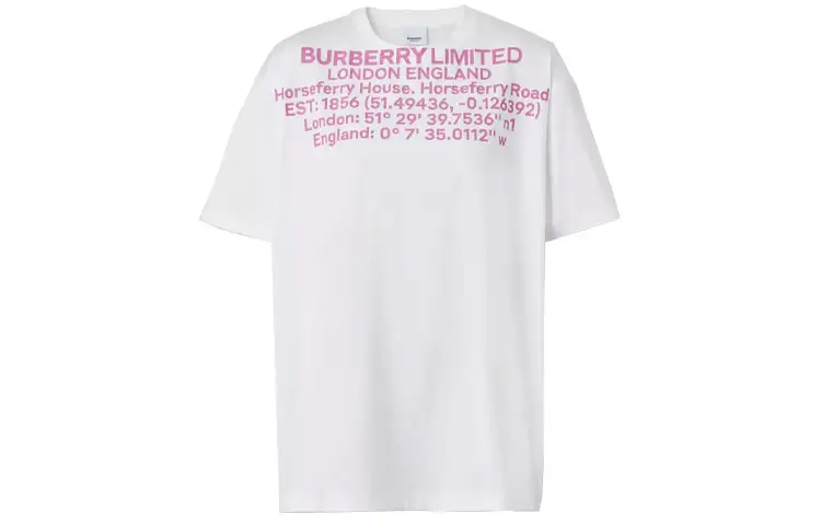 Burberry Location Print T Shirt White/Pink