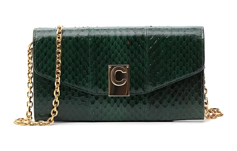CELINE Genuine Leather Shoulder Bag Women's Green