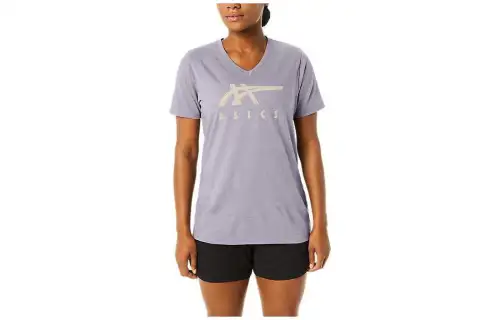 ASICS T Shirts Women's Purple Crew Neck Moderate Straight Fit