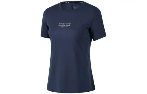 Skechers Sports Collection T Shirts Women's Marine Collegiate Blue Crew Neck Moderate Straight Fit