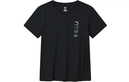 ANTA T Shirts Women's Black Crew Neck Moderate Straight Fit