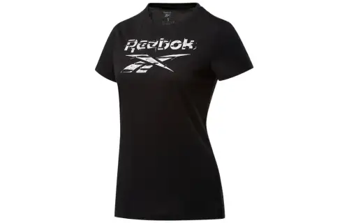 Reebok T Shirts Women's Black Crew Neck Moderate Straight Fit