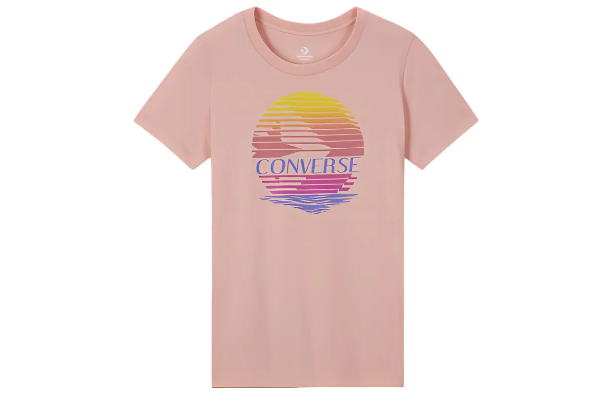 Converse T-Shirts Women's Pink Crew Neck Moderate Straight Fit
