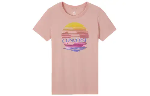 Converse T Shirts Women's Pink Crew Neck Moderate Straight Fit