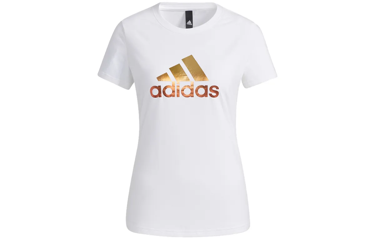 Adidas T-Shirts Women's White Crew Neck Moderate Straight Fit