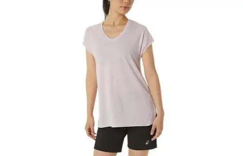 ASICS HEATHER VNECK T Shirts Women's White Crew Neck Moderate Straight Fit