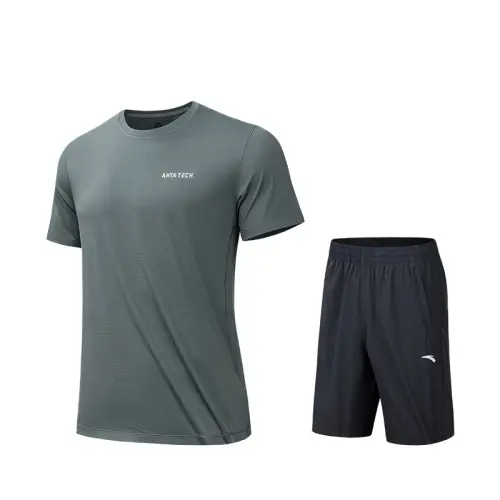 ANTA Casual Sportswear Men's Set Mud Green+Black Crew Neck Moderate