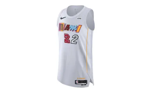 Nike Letter Logo Print Miami Heat Hiero City Basketball Jersey Player Version Jimmy Butler No. 22 Men's White