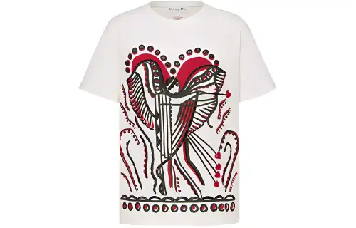 DIOR Quarterly New Products T Shirts Women's Ecru Crew Neck Moderate Straight Fit