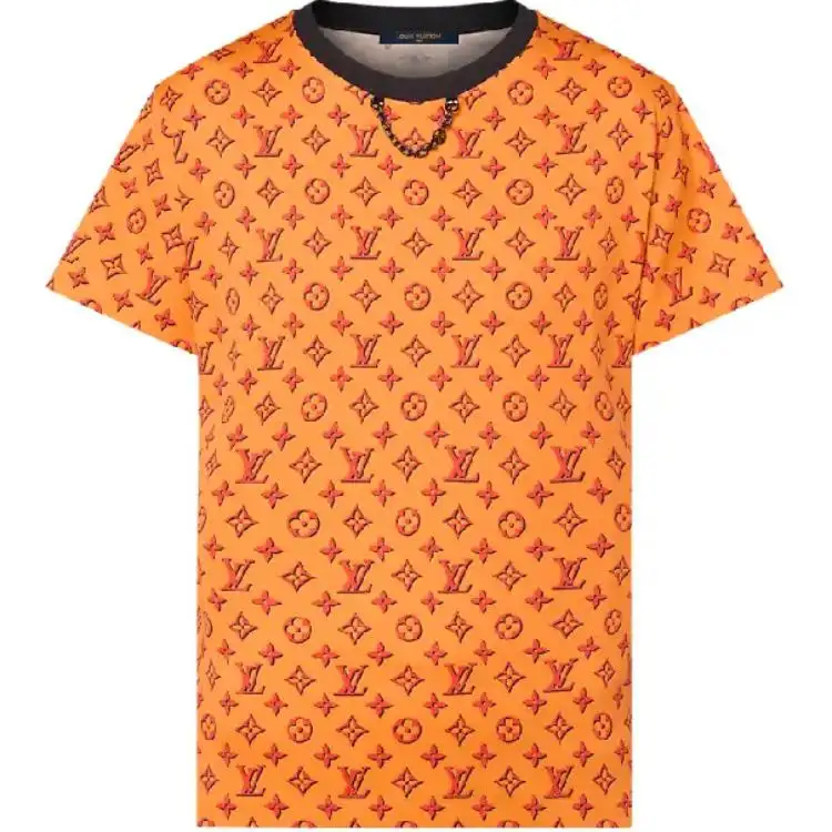 LOUIS VUITTON FW24 Logo Full Print Crew Neck Straight Fit Short Sleeved T Shirt T Shirt Women's Orange
