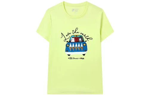 FILA T Shirts Women's Neon Green Crew Neck Moderate Straight Fit