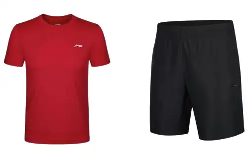 Li Ning Casual Sportswear Men's Set Li Ning Red+Black Crew Neck Moderate