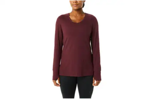 ASICS LONG T Shirts Women's Dark Mars Briarwood Crew Neck Moderate Straight Fit