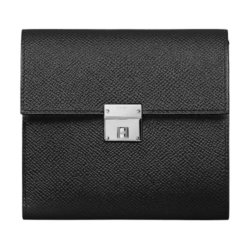 HERMES Clic Epsom Calfskin Wallet Women's Noir Black