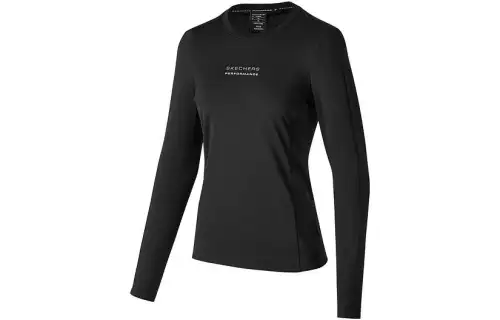 Skechers Sports Collection T Shirts Women's Carbon Black Crew Neck Moderate Straight Fit