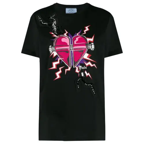 PRADA T Shirt Women's Black Red Multicolor
